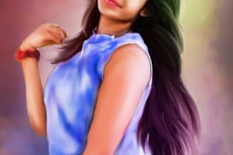 draw realistic digital oil painting from your photo