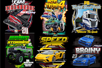 draw car racing illustration for t shirt design