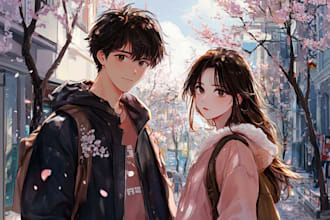 draw custom anime couple portrait and wedding illustration