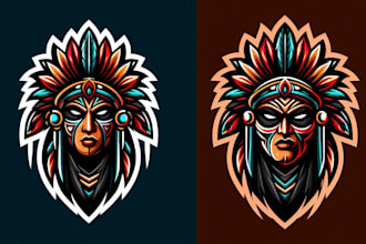 design impressive tribal chief mask mascot logo just your company