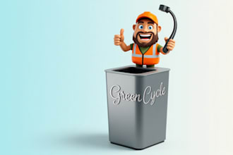 do modern trash can with a guy mascot logo design