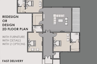 redesign or design your 2d floor plan professionally