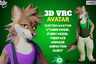 create custom vrchat avatar, furry avatar, vseeface  3d nsfw vtuber model