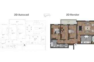 architectural 2d floor plan render in photoshop