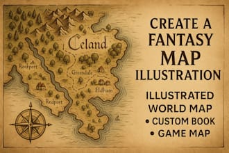 create a fantasy map illustration illustrated world map custom book game map
