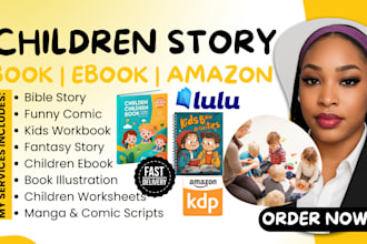 write children book illustration, kid story book, bible story, activity workbook