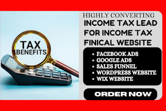 generate income tax lead income tax website finance website debt settlement web