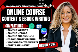 create course content, curriculum creation, website course, ebooks for promotion