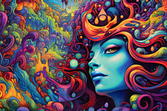 draw psychedelic art illustrations stoner cover album weed, stoner tshirt design