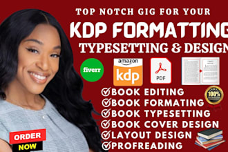 do KDP book cover, format ebook, edit content, write book blurb and author bio