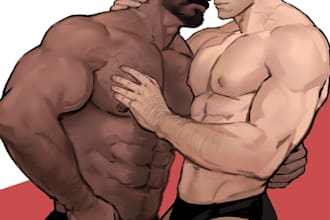draw gay bara muscle comic, yaoi, nsfw, gay character, fan art, oc comic, bara