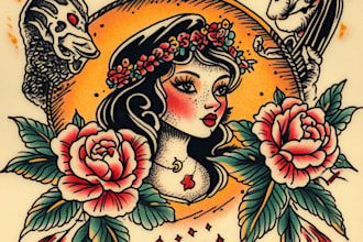 create a traditional or old school style tattoo design
