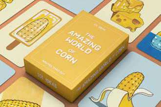 design kids card game, board game, anki flashcards, card box mockup, rulebook