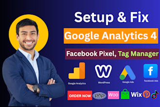 setup or fix google analytics 4, ga4, facebook pixel