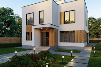 redesign 3d modern exterior villa apartment, parking space, garden,cgi rendering