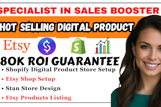 build shopify digital product store, etsy shop setup, stan store design
