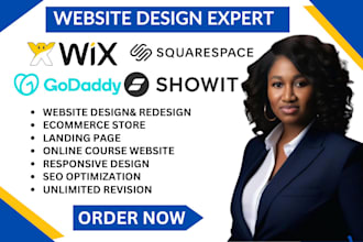 design or redesign wix website godaddy website sqaurespace website showit web