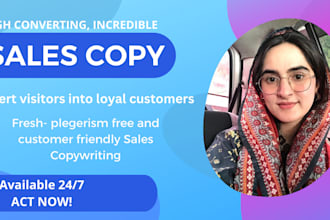 do sales copywriting for sales page, landing page, emails and ads