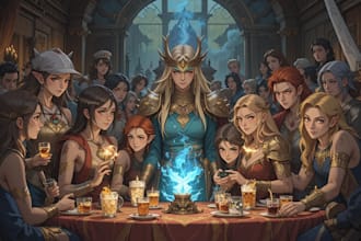 make a dnd party illustration and character art