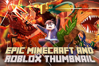 create epic minecraft or roblox thumbnail illustration