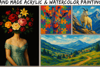 create handmade and digital acrylic painting, oil painting and watercolor art