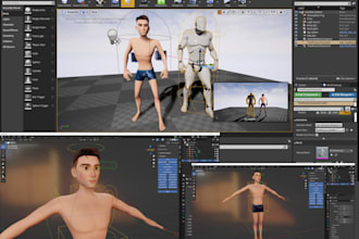 create a realistic 3d game character with rig and animation for unity or ue5