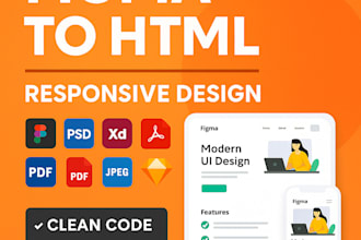 convert figma or PSD to responsive HTML, CSS, and js