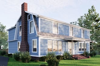 renovate old building to 3d cgi modern house,colonial house,skp render, cottage