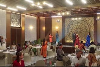 redesign event hall interior in 3ds max,3d floor plan,panoramic rendering,booth