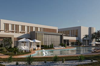 redesign 3d modern villa,3d balcony,car park,cgi patio, render courtyard,3d pool