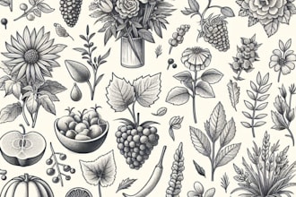 draw your flowers fruits vegetable and botanical plants