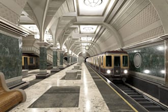 buildup 3d subway station, metro station, classical style, commercial spaces,cgi