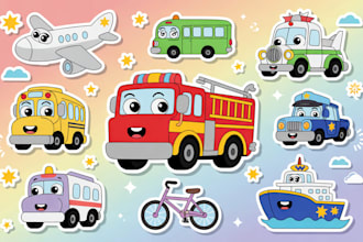 draw cute and creative sticker design for kids colorful and custom