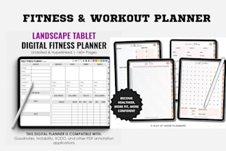 design workout planner, fitness health coach, diet tracker, printable planner