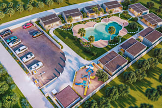 create 3d masterplan and landscape design for camping resorts and neighborhoods