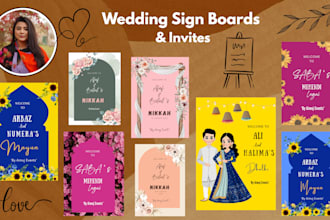 design custom welcome sign boards and invites for weddings and events