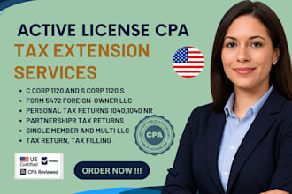 prepare and file US irs tax return or extension form personal llc or corporation