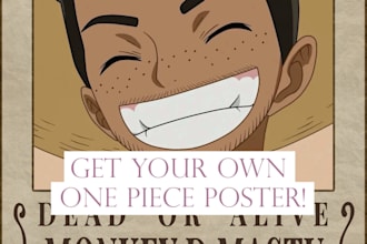 draw you in one piece style with optional wanted poster