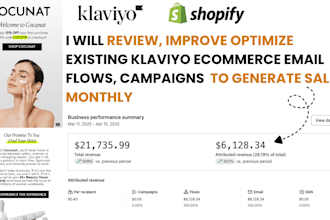 review, optimize existing klaviyo ecommerce email flows, campaigns, shopify