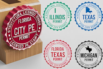 structural licensed pe stamp for city permit, florida illinois texas michigan
