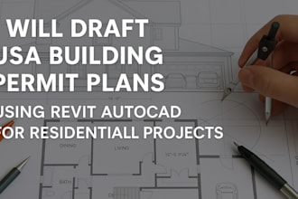 draft USA building permit plans using revit autocad for residential projects