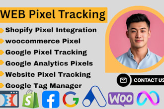 set up google analytics, shopify, woocommerce, enhanced ecommerc tracking pixels