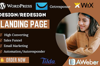 design getresponse landing page, wix landing page, wordpress, carrd,landing page