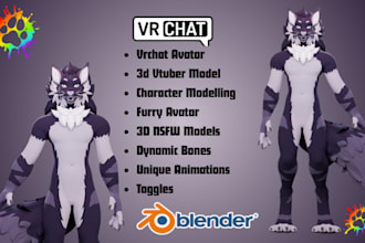 do a detailed vrchat avatar, furry avatar, 3d vtuber model, vr character, nsfw