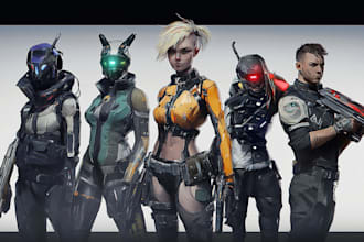design sci fi, cyberpunk, mecha character design for you