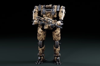 3d sci fi mech, war machine, game assets, realistic armor, rig for game, animate