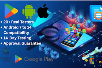 provide 6, 12 or 20 testers google play app closed testing for 14 days