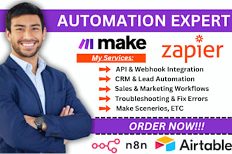setup make com automation, zapier zap, n8n integromat make com