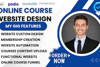 set up kajabi sales funnel, podia, thinkfic, teachable onlince course website