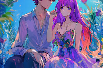 draw you anime couple art portrait